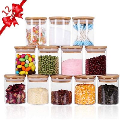 Glass Jars Set,Upgrade Spice Jars with Wood Airtight Lids and Labels