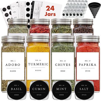 Spice Jars with Label, Small Glass Jars with Lids