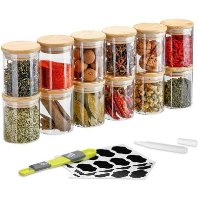 Glass Canisters Set for Kitchen Counter 6.7oz,Clear Glass Food Storage Jars with Airtight Bamboo Lids