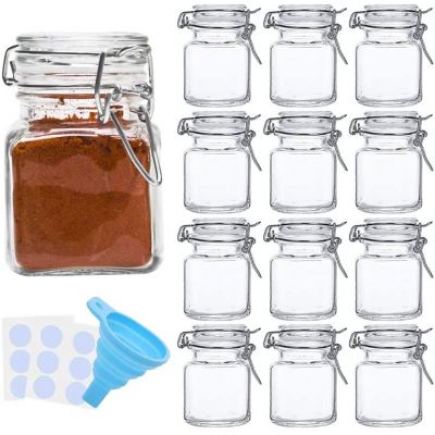 Spice Jars 4oz Small Glass Jars with Airtight Hinged Lid