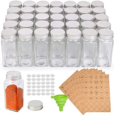 Glass Spice Jars, 4oz Empty Square Spice Bottles with Shaker Lids and Airtight Metal Caps