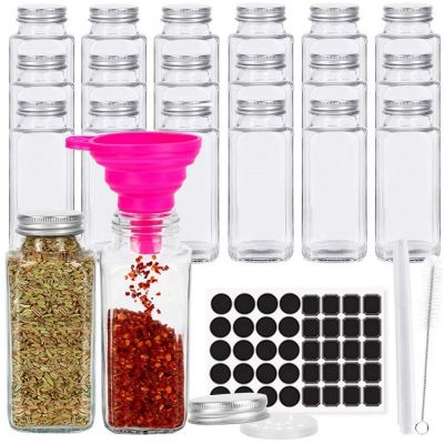 8 oz Empty Glass Spice Jars,Set of 20,Square Glass Seasoning Jars & Salts Containers with Metall Caps and Shaker Lids for Home & Kitchen