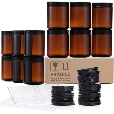 8 OZ Thick Amber Round Glass Jars with Metal Lids&Plastic Lids