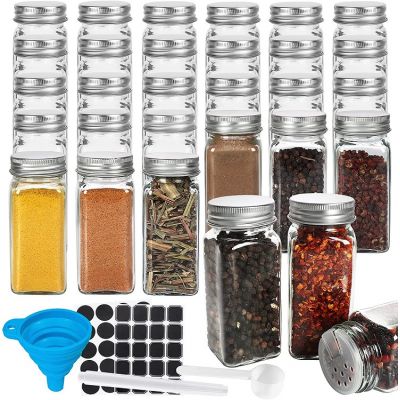 Glass Spice Jars, 4 oz 120ml Empty Square Spice Bottles Containers with Shaker Lids&Airtight Metal Caps