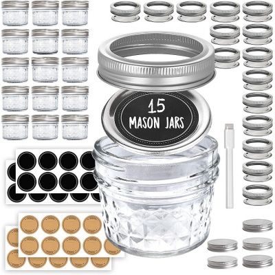Glass Spice Jars Mini Mason Jars 4 oz - Small Glass Jar with Lids