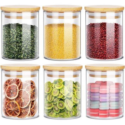 Glass Jars for Food Storage with Bamboo Lids and Labels,16 OZ Air Tight Storage Containers for Pantry, Kitchen Canisters for Herb, Sugar, Cookie, Candy and Spices Jar