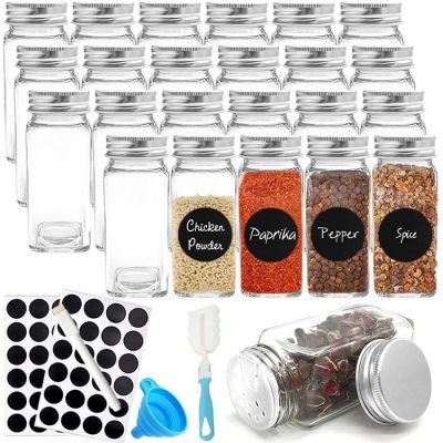 Glass Spice Jars,4oz Empty Square Spice Bottles,Spice Containers with Shaker Lids