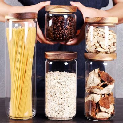 Kitchen Canisters,Thick, Stackable, Natural Style,Cookie, Rice and Spice Jars - Sugar or Flour Container - Big and Small Airtight Food Jar for Pantry