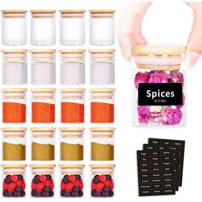 2.5 FL OZ (73ml) Mini Spice Jars with Wood Lid, Easy to Clean-BPA Free & Dishwasher Safe -Try filling with Spices, Herbs,Beans, Gifts, Wedding Party Favors, DIY and more