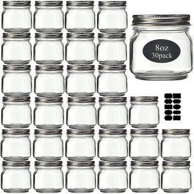 Mason Jars 8 oz 30 Pack- Small Mason Jars With Silver Lids -1/4 Quart Canning Jars| Storage Pickling Jars For Jelly, Jam, Honey, Pickles - Spice Glass Jars 