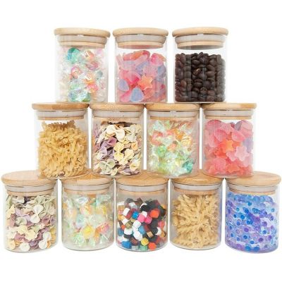 Small Glass Jars Set Airtight Glass Spice Jars with Lid Bamboo Glass Kitchen Canisters