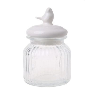 Nordic Ceramic Glass Candy Jars Sealed Cans Kitchen Food Storage Bottle Spices Container with Bird Heart Lid