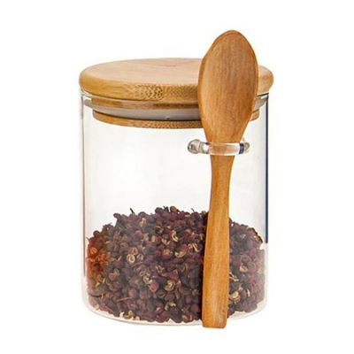 Sugar Bowl with Bamboo Lid and Spoon Clear Glass Canister Jar for Kitchen Storag Bottle For Kitchen Tools