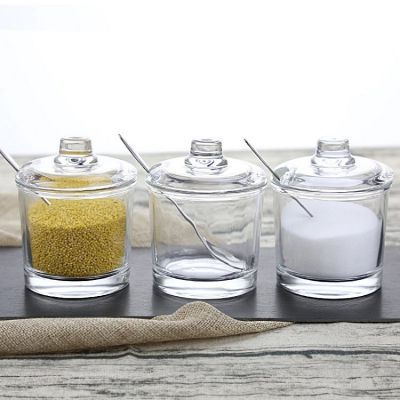 1pcs Transparent Glass Seasoning Can With Spoon Spice Jar For Sugar Salt Pepper Powder Spice Container Kitchen Tools