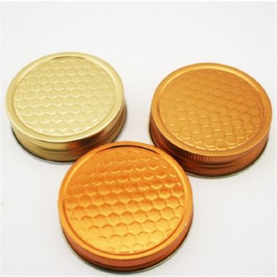 68mm 70mm Hexagonal Honeycomb Shape Honey Food Black Golden Metal Screw Top Lid Cap For Glass Jar