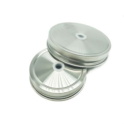 Polished Silver 70mm Stainless Steel Mason Jar Drinking Lids with Straw Hole Silicone Ring