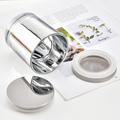 Mercury Glass Candle Jar Electroplating Silver Inside Scented Candle Jars With Luxury Flat Mirror Sealed Lid
