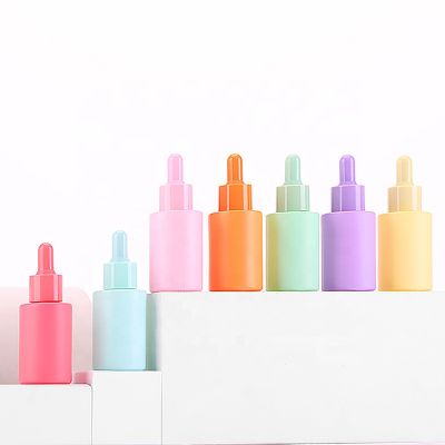Hot sale 15 20 30 40ml Clear Amber Round Frosted Macaron Color Glass Serum Dropper Bottle