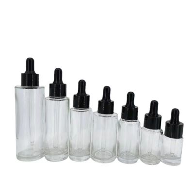 In Stock flat shoulder bottle Clear glass transparent dropper bottle serum bottle