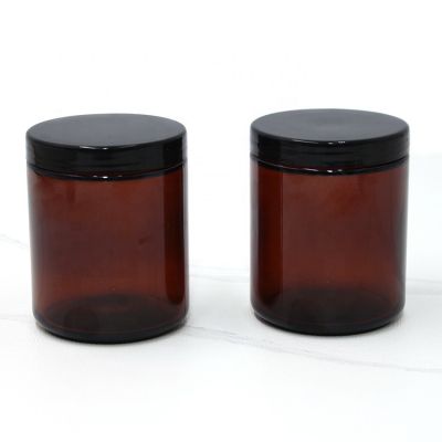 hot selling printed round 30ml 50ml 100ml 150ml 200ml 250ml amber clear glass bottle with black plastic lid