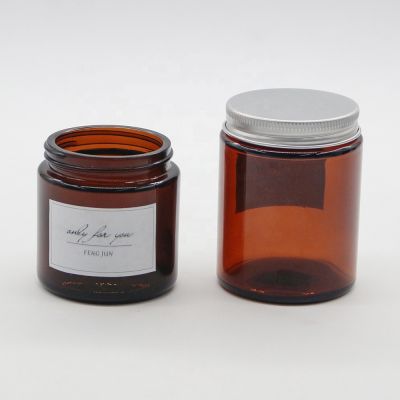 100 ml 150 ml 220 ml custom luxury 4oz empty amber Pharmacist glass candle jar vessel set with metal cork lid wholesale