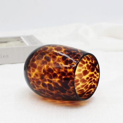Custom amber leopard tortoise egg shape thick Glass Cups Glass Wine Tumblers Drinking Whiskey Glasses Stemless Wine Glass