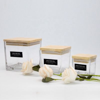wholesale 2022 new decorated modern translucent eco friendly straight sided scented clear square candle jars vessel 80z