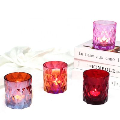 Free sample luxury classic embossed colour Customize high quality borosilicate glass candle holders wholesale manufacture