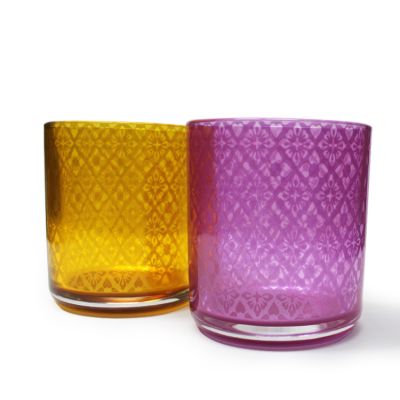multiple size pink colored customized pattern decorating empty glass candle jar candle cup 500 ml for wedding