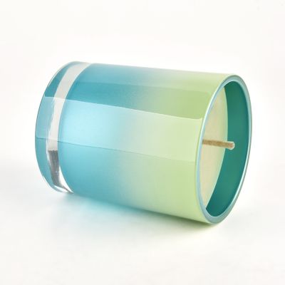 Luxury blue color and green outside the glass candle holder for home decoration