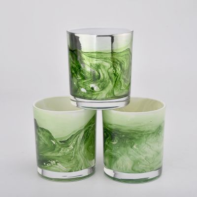 Customized colorful painting green effect on glass candle jars with low MOQ for supplier