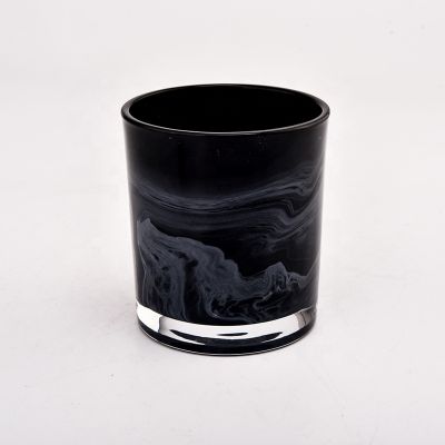 Black hand painted marble finished glass 8oz candle jars