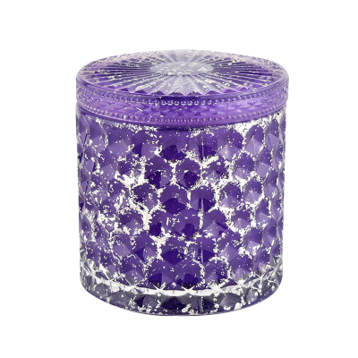 High quality purple home decoration candlestick storage candle glass jar with lid