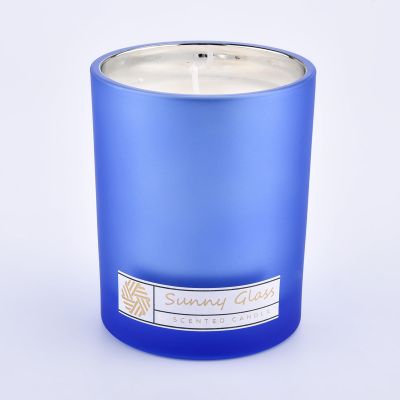 8oz 10oz blue color outside with electroplating inside glass candle jar for wholesale
