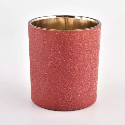 8OZl red powder coating outside with metal effect inside glass candle jar for supplier