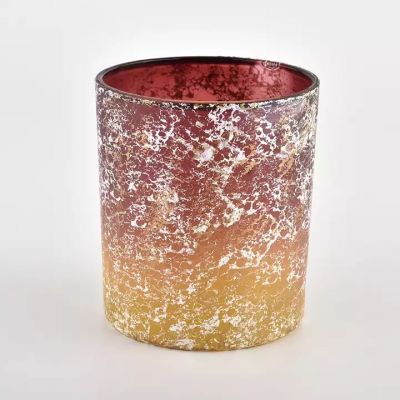 300ml gradient red and orange cylinder glass candle jar for wedding