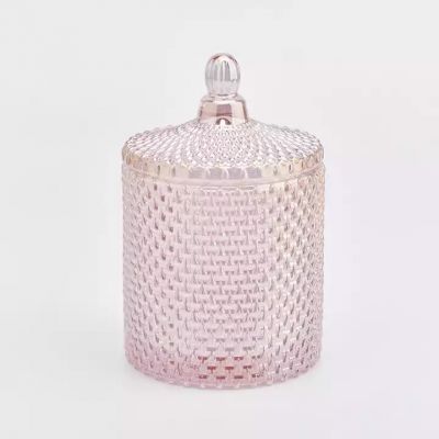 luxury empty glass candle jars with lid pink candle vessel for making