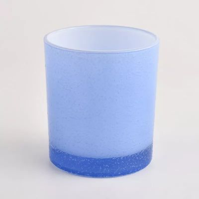 white inside translucent blue outside glass empty candle holder