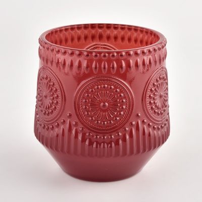 12 oz embossed glass vessels for candles red candle jar