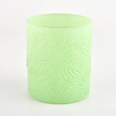 400ml luxury green glass vessels for candles with decoration wholesale