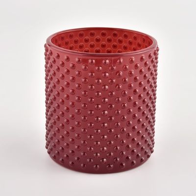 Pearl Dot Pattern Red for Christmas 8oz glass candle holders