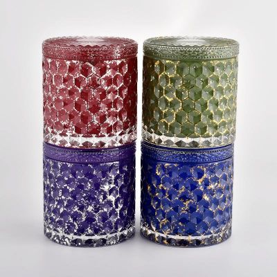 10oz 12oz customized color with shinning effect cylinder glass candle jar with lids for supplier