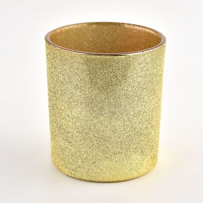 Shiny gold glass candle holder for holidays with sand coating