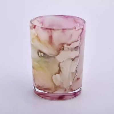 350ml colorful cloud effect cylinder glass candle holder for supplier