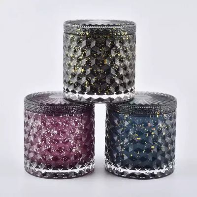 440ml cylinder diamond effect black glass candle vessel with lids for wholesale