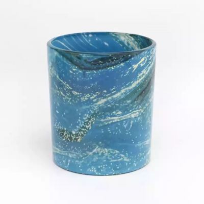 Newly design 8oz luxury blue sea effect outside the glass candle holder for home deco