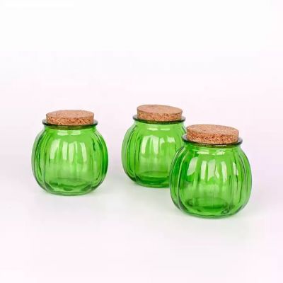 Unique green pumpkin shaped glass jars scented candle glass jar with cork lid