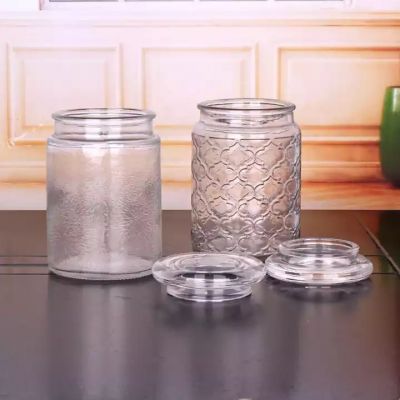 high quality embossed 700ml 24oz candle glass jar with lid