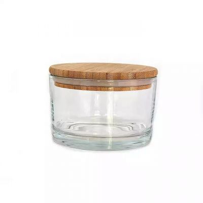 500ml candle containers with wooden lids glass candle jar with lid