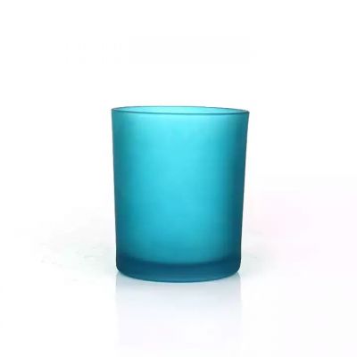 Empty custom frosted blue glass candle jars 7oz glass jars for candle making